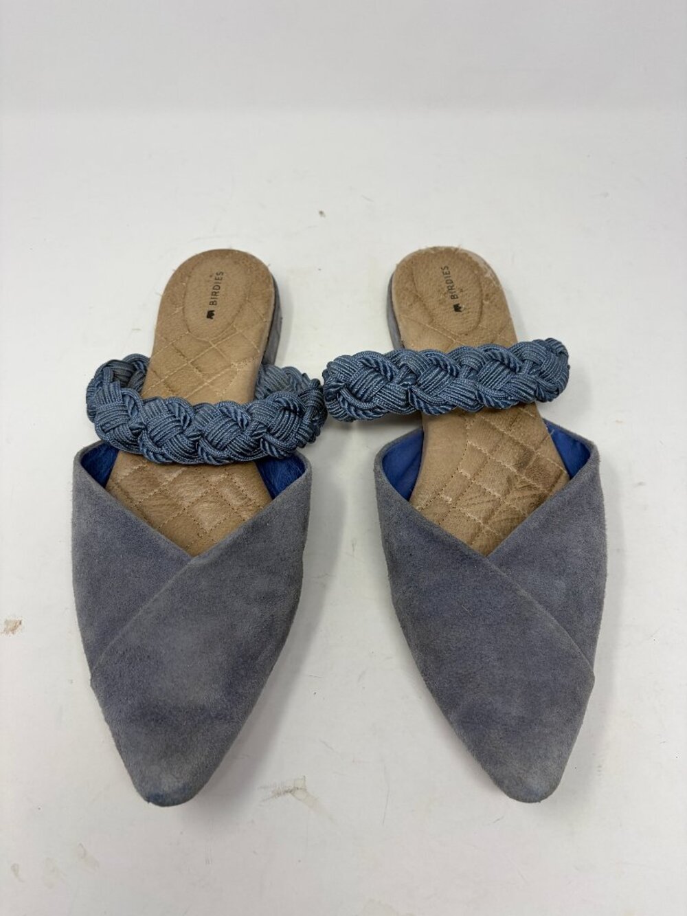 Birdies swan mules 11 light blue suede pointed toe slip on